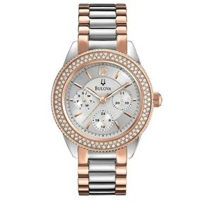 Bulova Woman's crystal accented Bezel Rose Gold Steel Watch